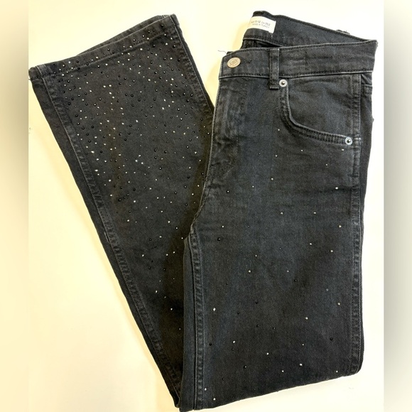 Zara girls black sparkle high rise straight leg denim jeans size 11-12 - Picture 2 of 10